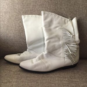 White leather fringe boots
